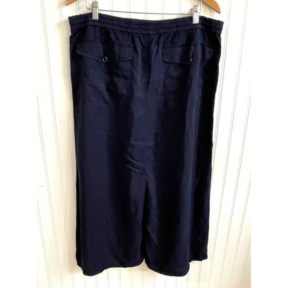 Lauren Ralph Lauren Skirt Large Navy Blue Maxi Slits Lyocell Pull On Beach Cozy - Picture 2 of 10